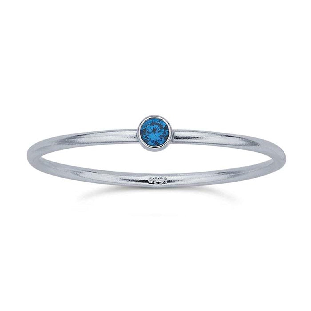 Sterling Silver Stackable Ring with Aqua Blue CZ