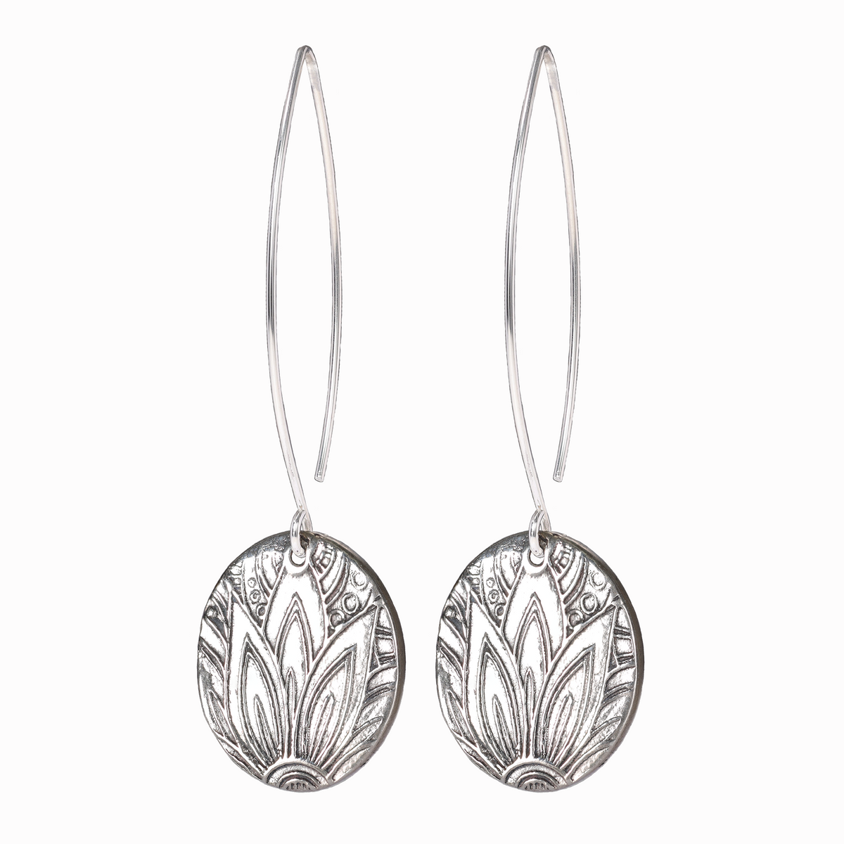 Agave Textured Large Sterling Silver Earrings on Long Ear Wires
