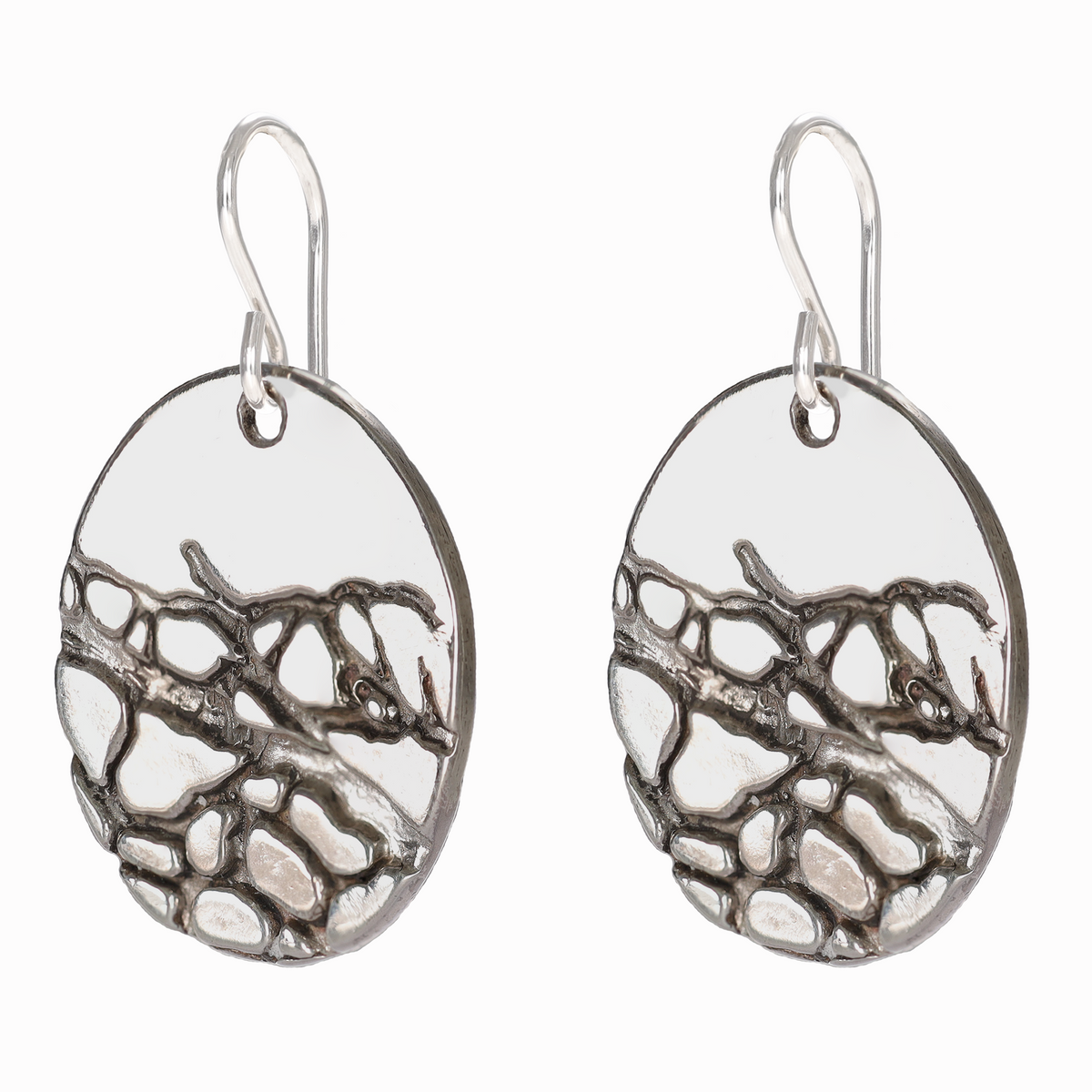 Cactus Skeleton Textured Large Sterling Silver Earrings on Short Ear Wires