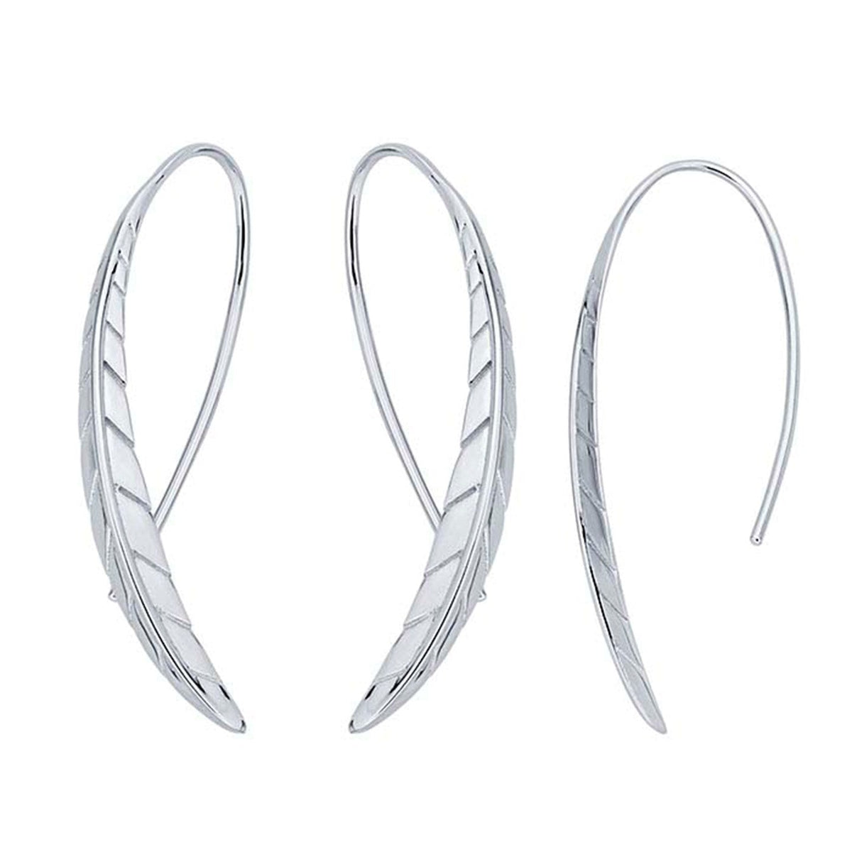 Sterling Silver Ear Wire Feather Drop Earrings