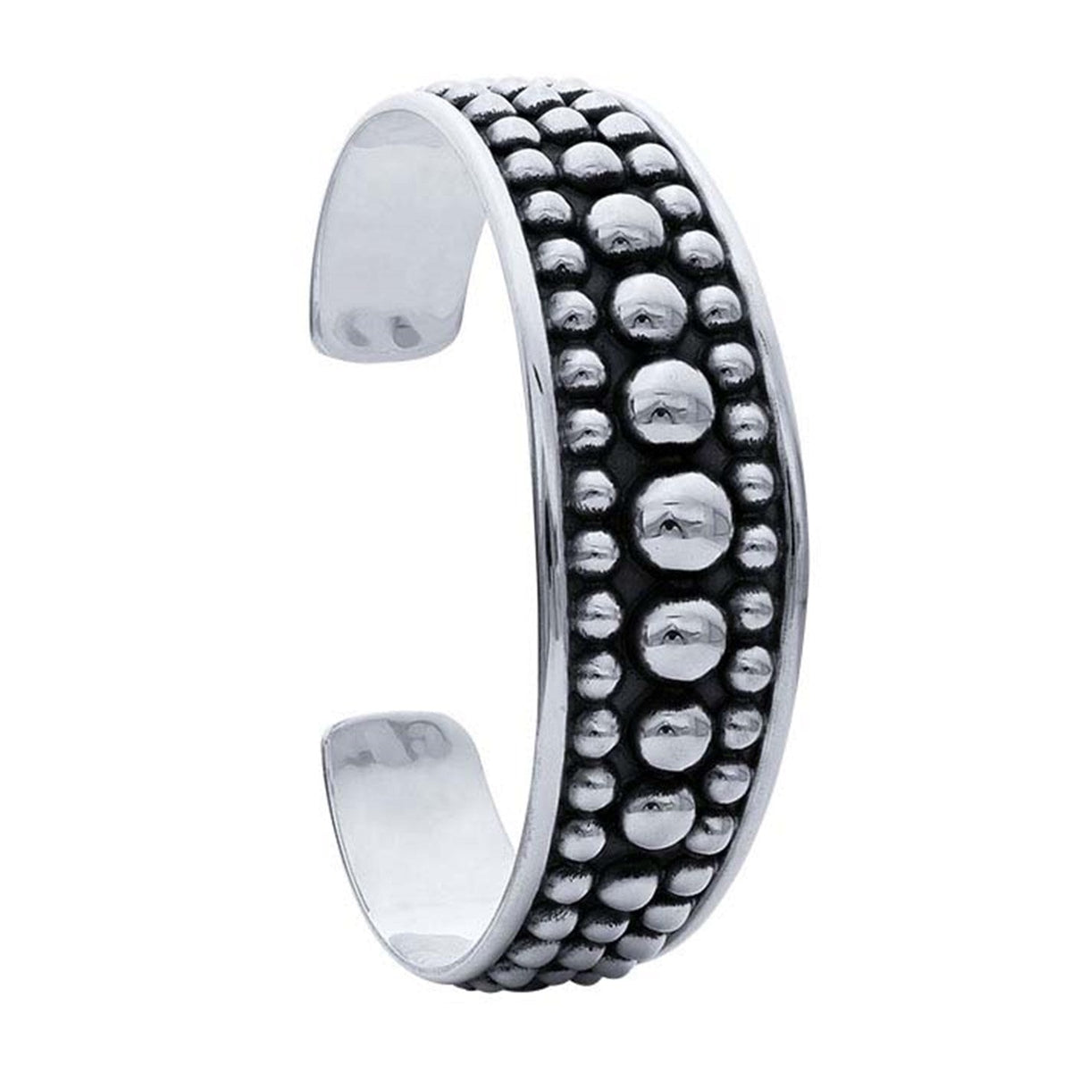 Sterling Silver Oxidized Three-Row Beaded Cuff Bracelet