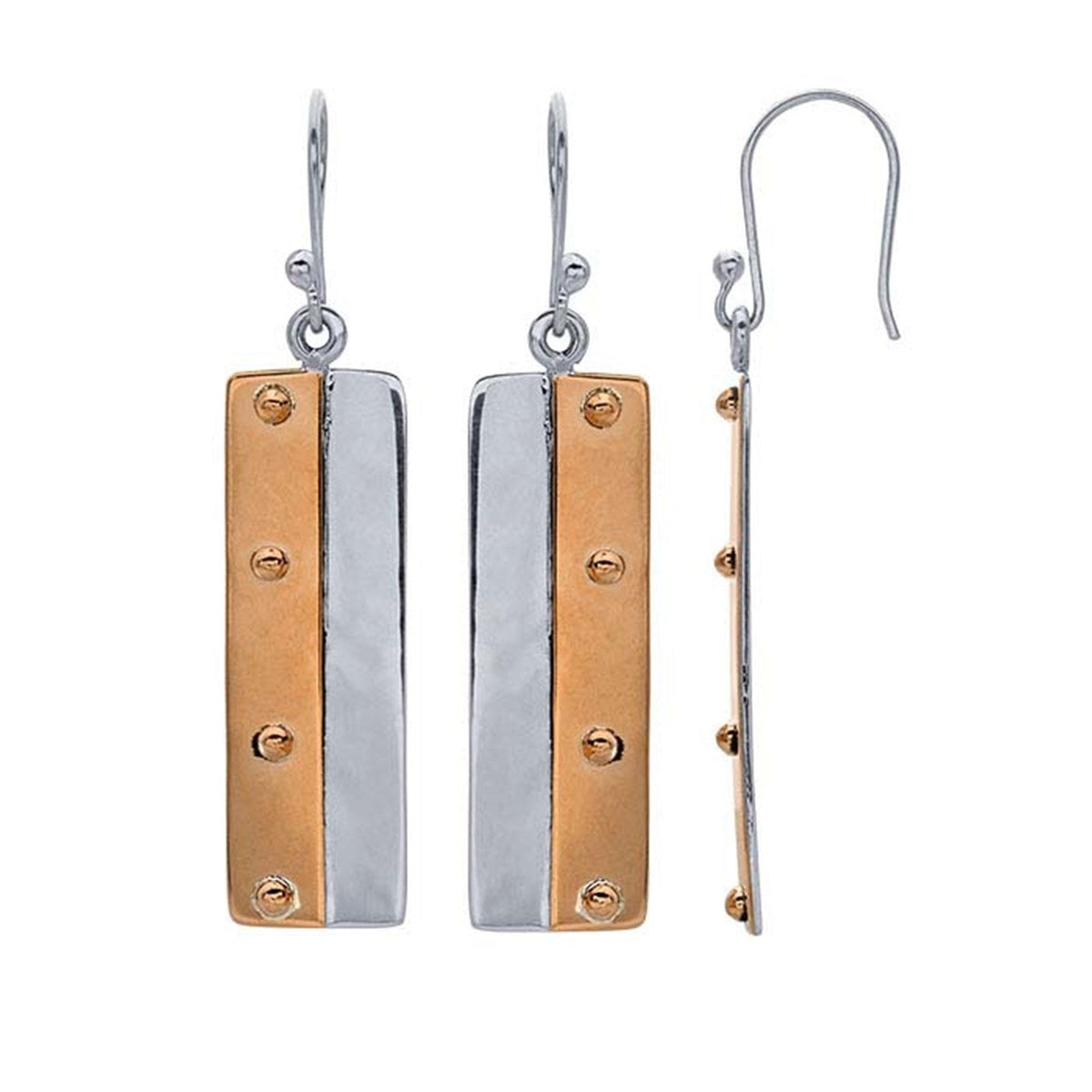 Sterling Silver Rectangle with Copper Half Earrings