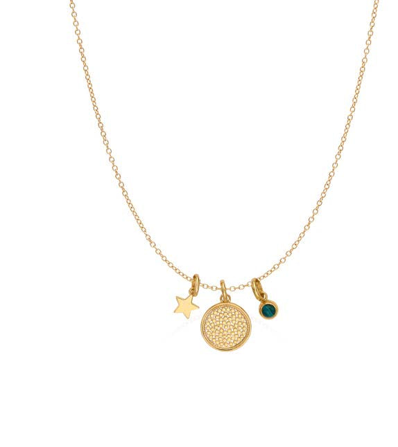 Malachite Star Charm Necklace - Gold - 16-18"
