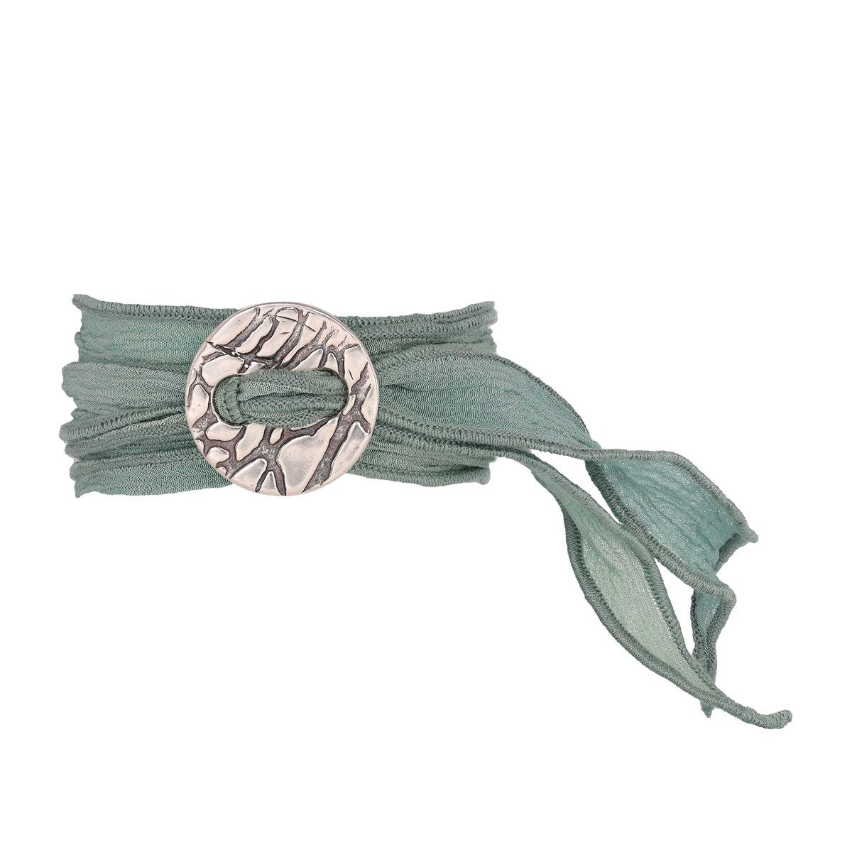 Cactus Skeleton Textured Sterling Silver Silk Wrist Wrap Bracelet