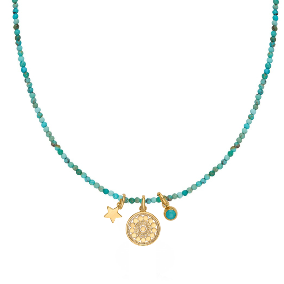 Turquoise Star Charm Necklace - Gold- 16-18"