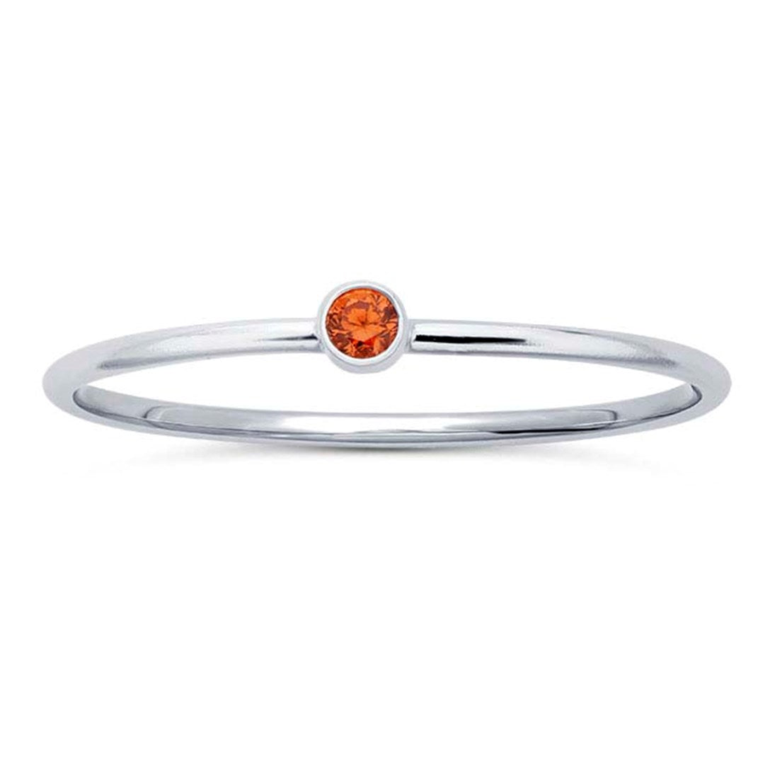 Sterling Silver Stackable Ring with Light Red CZ