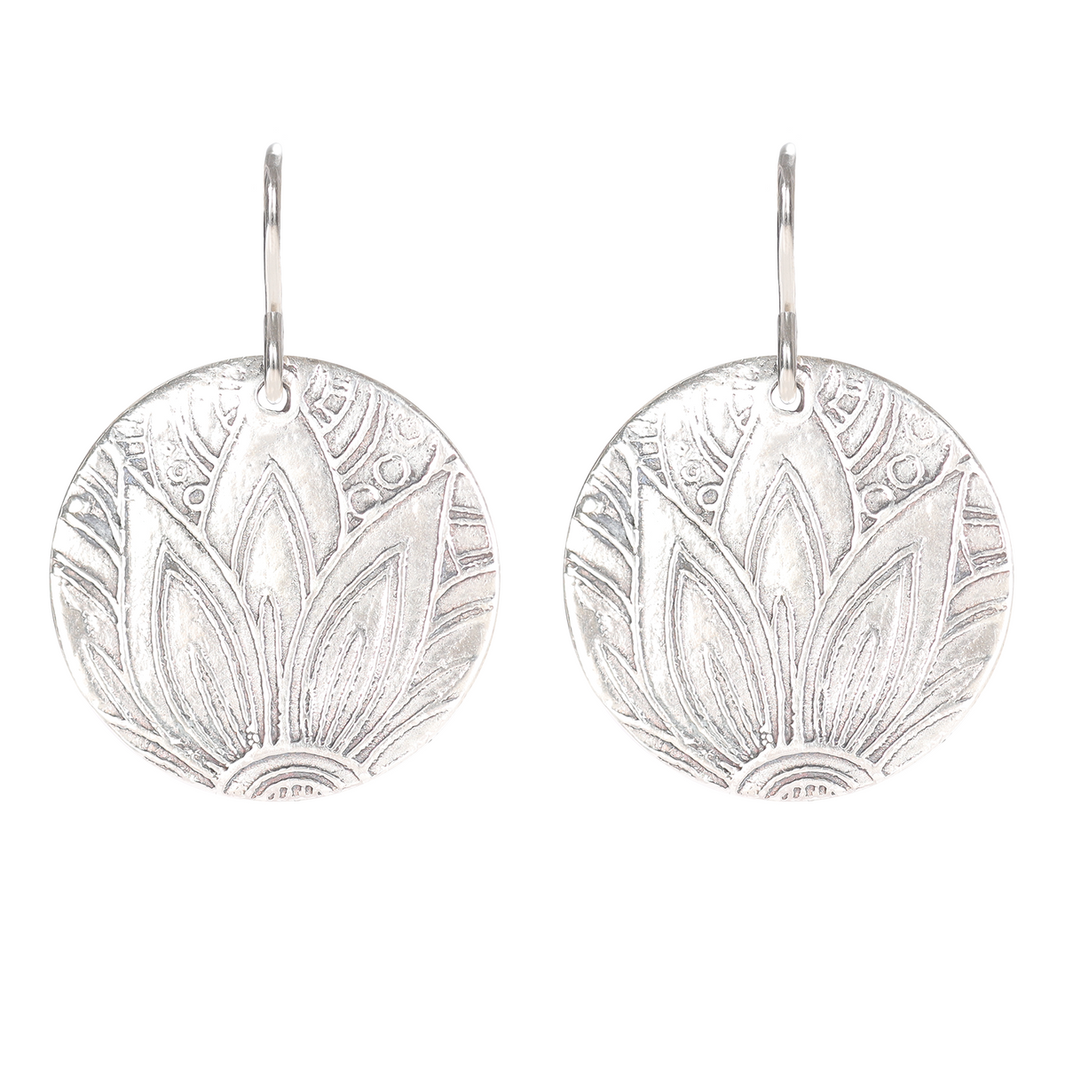 Agave Textured Large Sterling Silver Earrings on Short Ear Wires