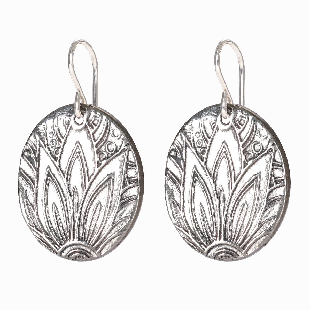 Agave Textured Large Sterling Silver Earrings on Short Ear Wires