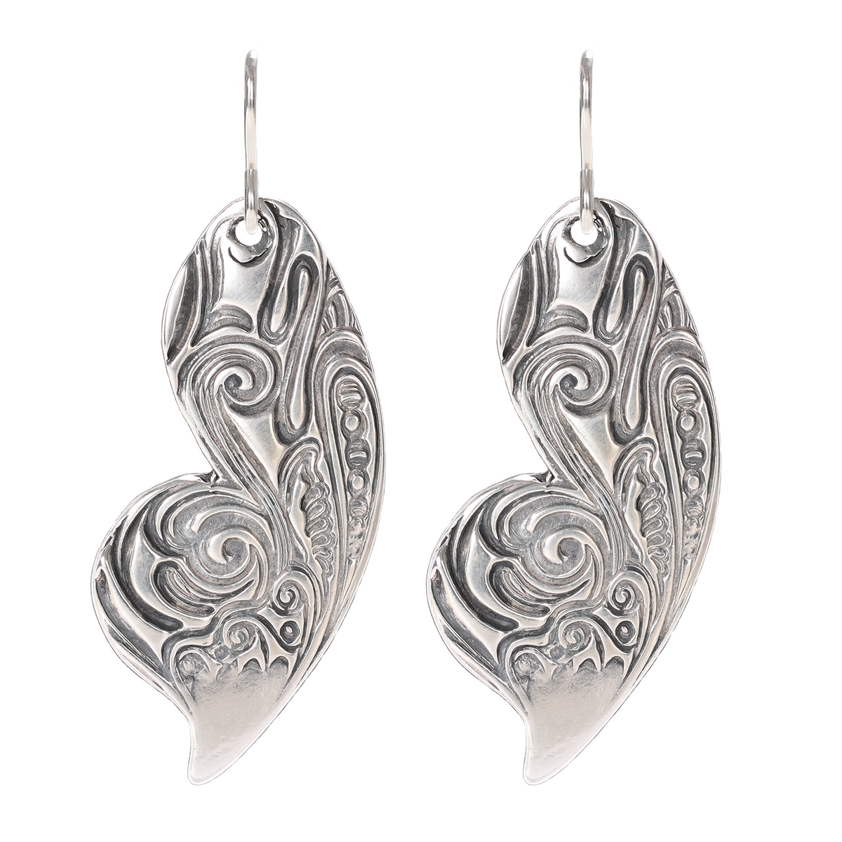 Butterfly Wing Textured Large Sterling Silver Earrings on Short Ear Wires