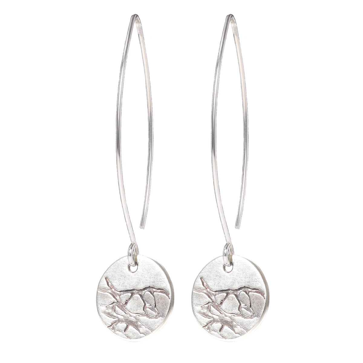 Cactus Skeleton Textured Small Sterling Silver Earrings on Long Ear Wires