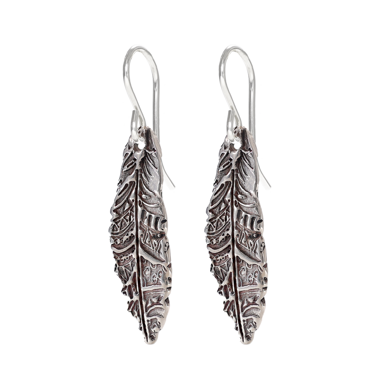 Feather Textured Small Sterling Silver Earrings on Short Ear Wires