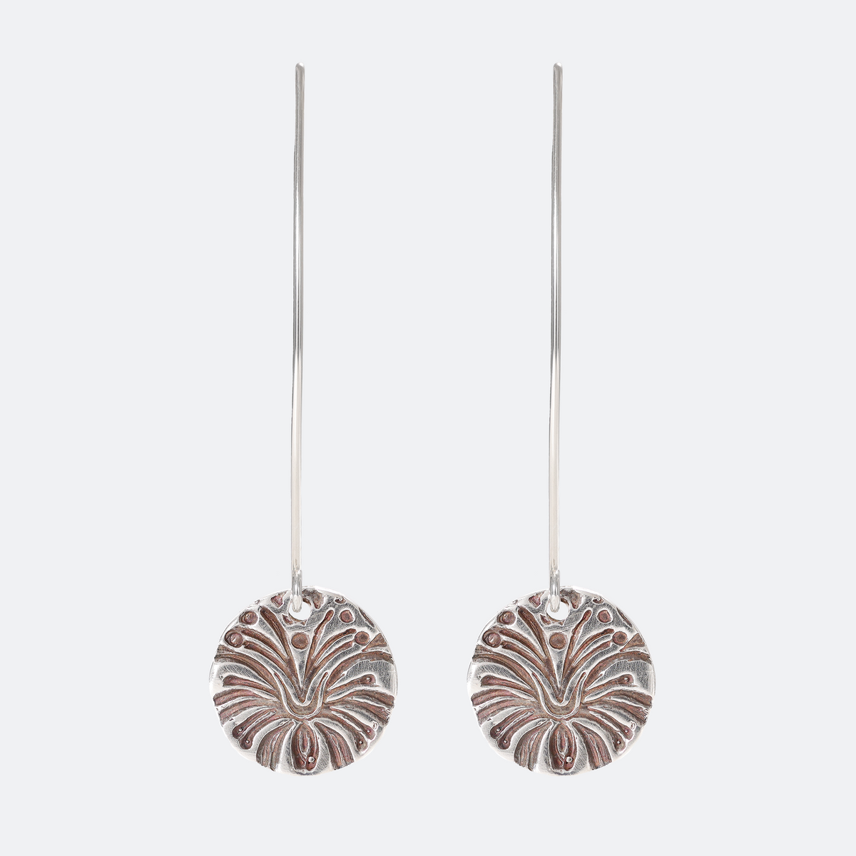 Hibiscus Textured Small Sterling Silver Earrings on Long Ear Wires