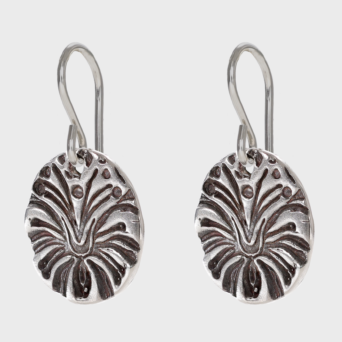 Hibiscus Textured Small Sterling Silver Earrings on Short Ear Wires