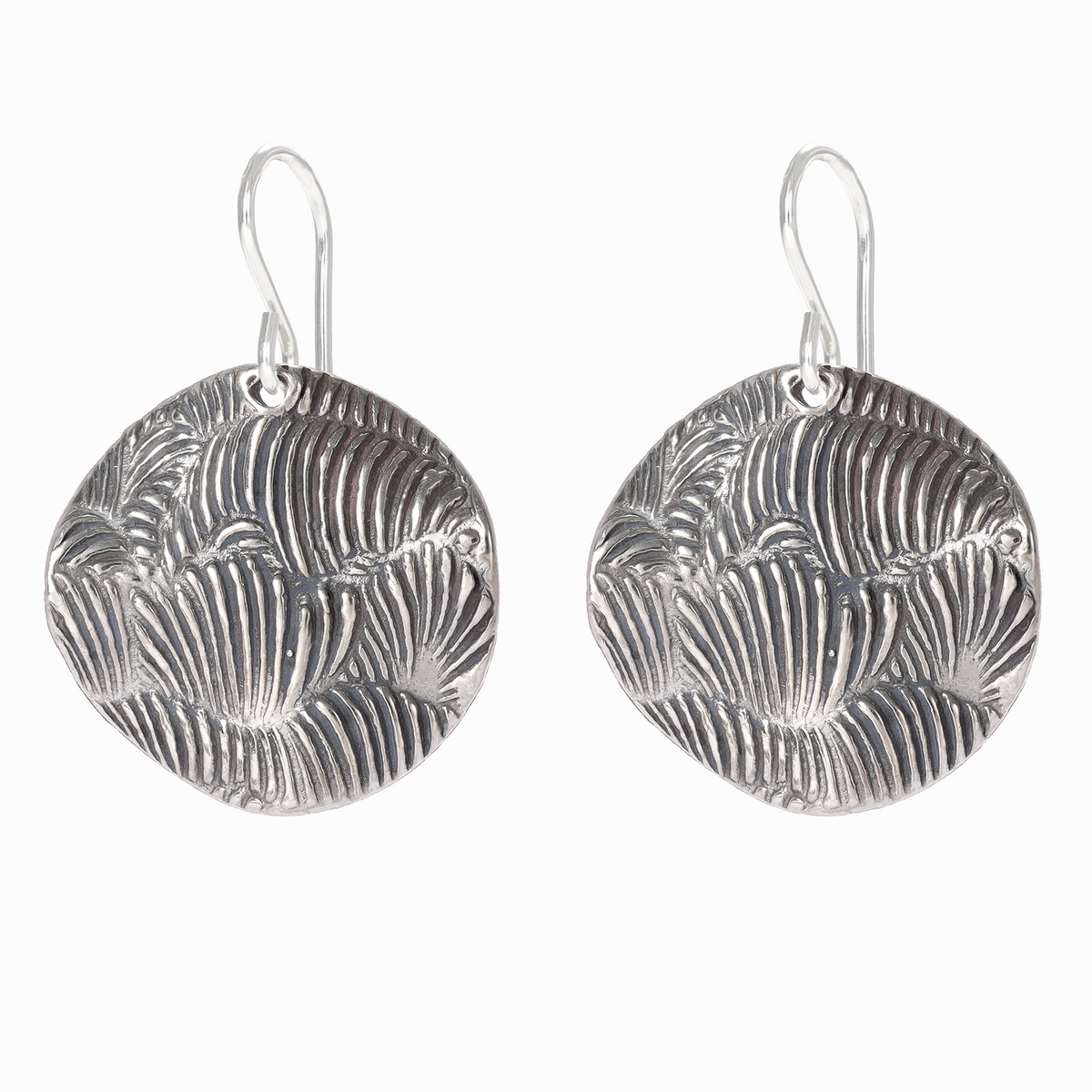 Mushroom Textured Large Sterling Silver Earrings on Short Ear Wires