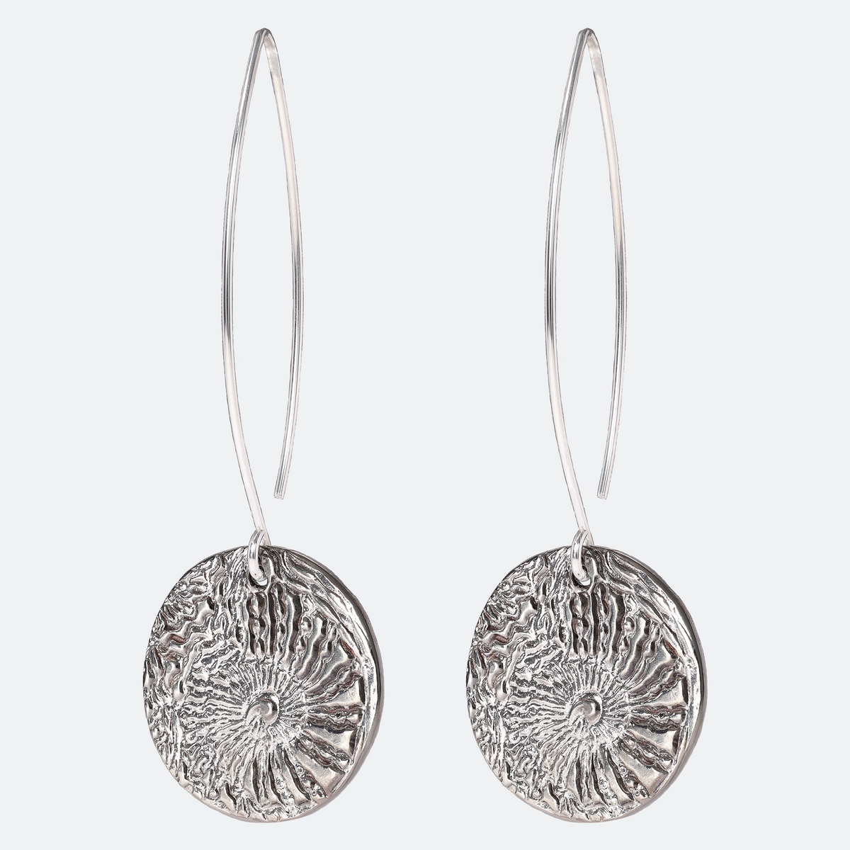 Nautilus Textured Large Sterling Silver Earrings on Long Ear Wires