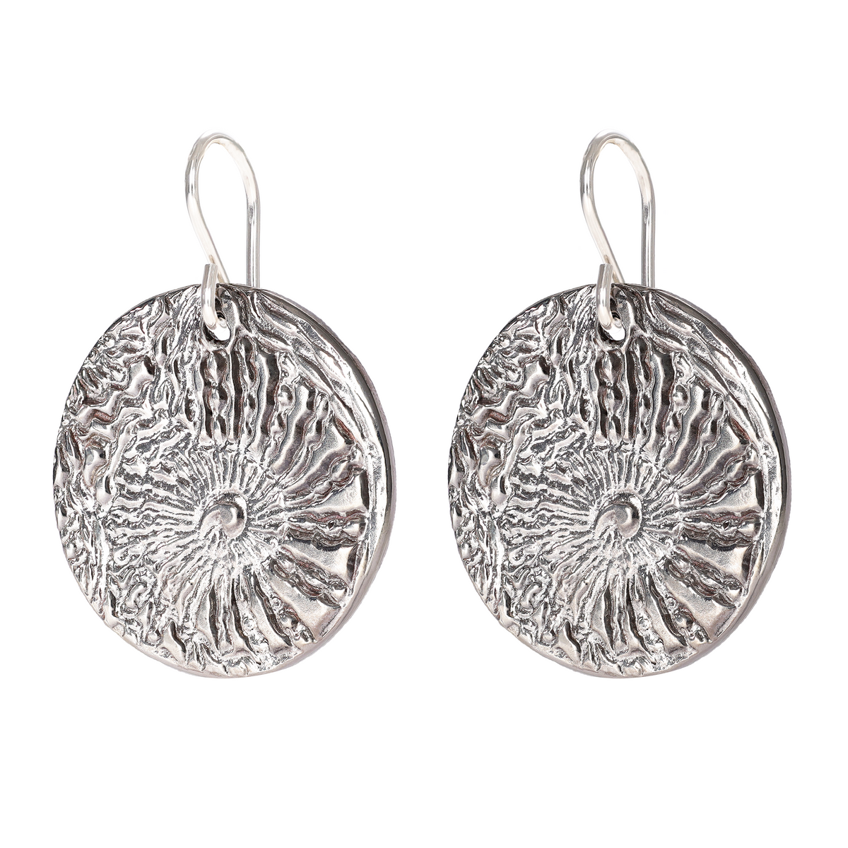 Nautilus Textured Large Sterling Silver Earrings on Short Ear Wires