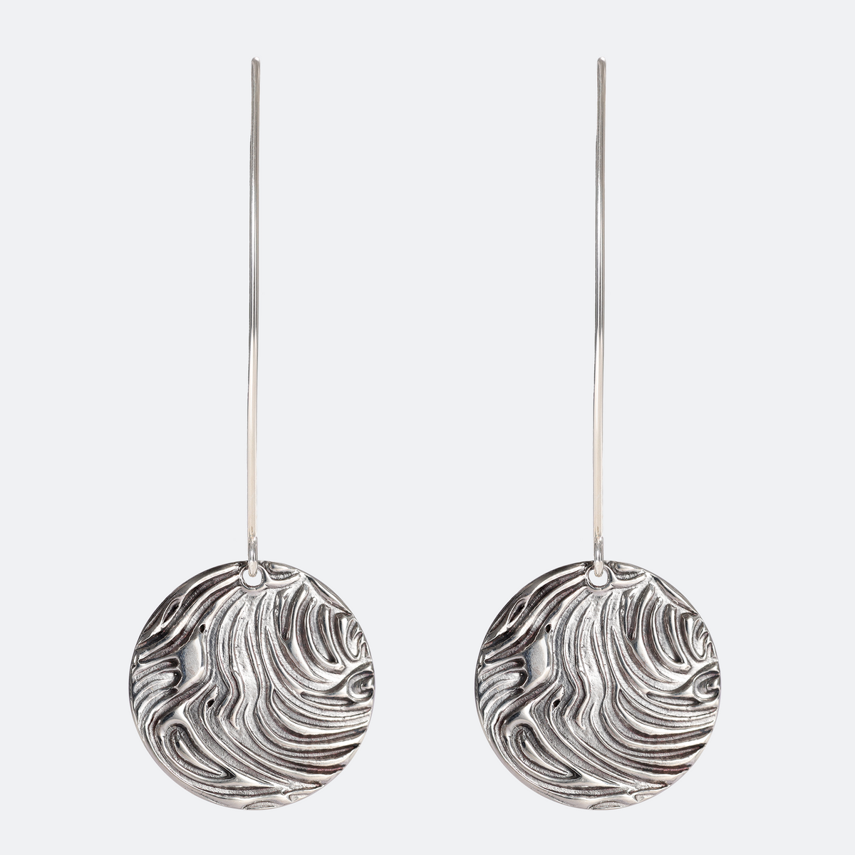 Wind Textured Large Sterling Silver Earrings on Long Ear Wires