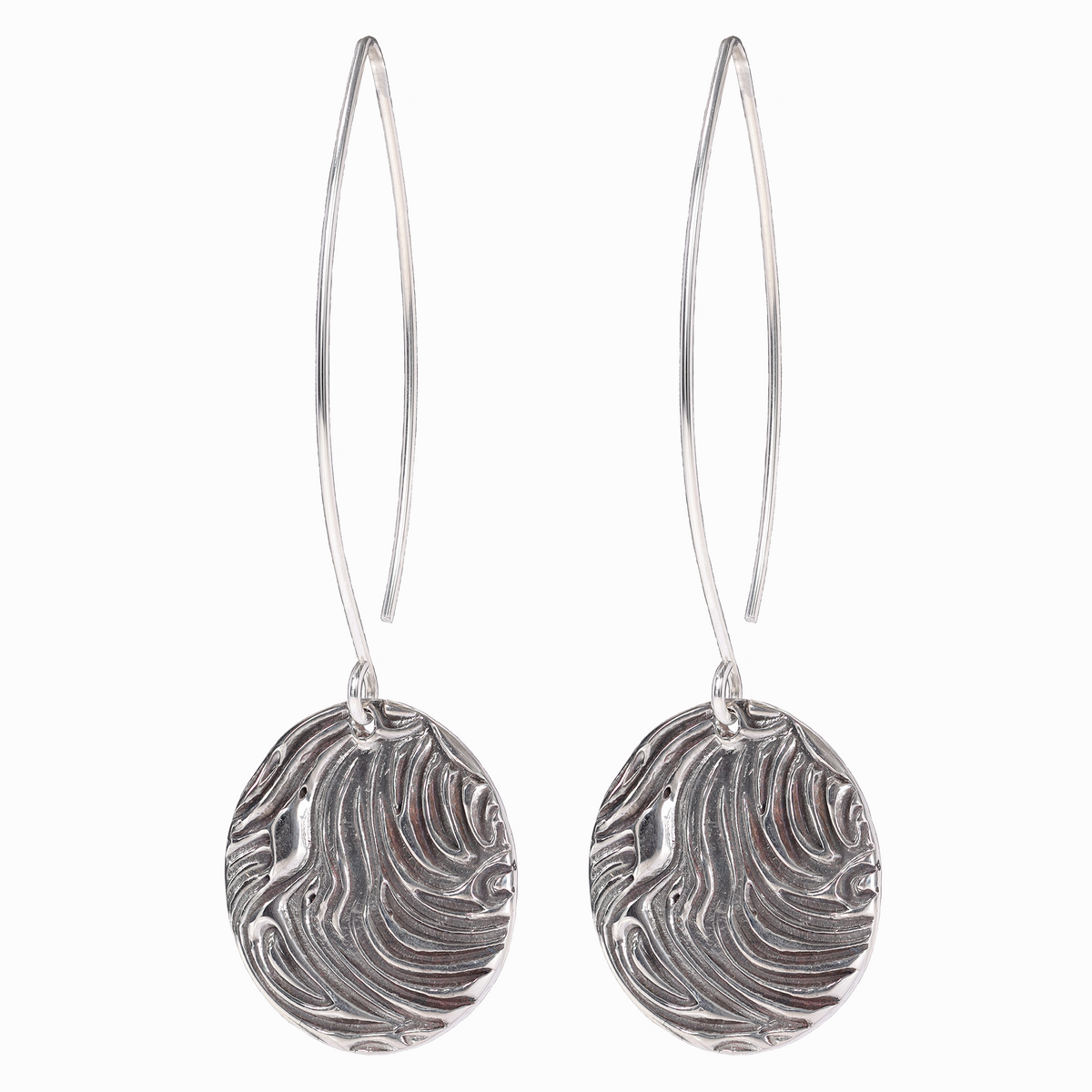 Wind Textured Large Sterling Silver Earrings on Long Ear Wires