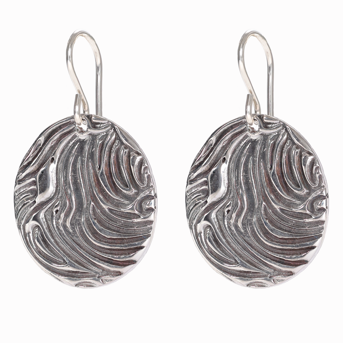 Wind Textured Large Sterling Silver Earrings on Short Ear Wires