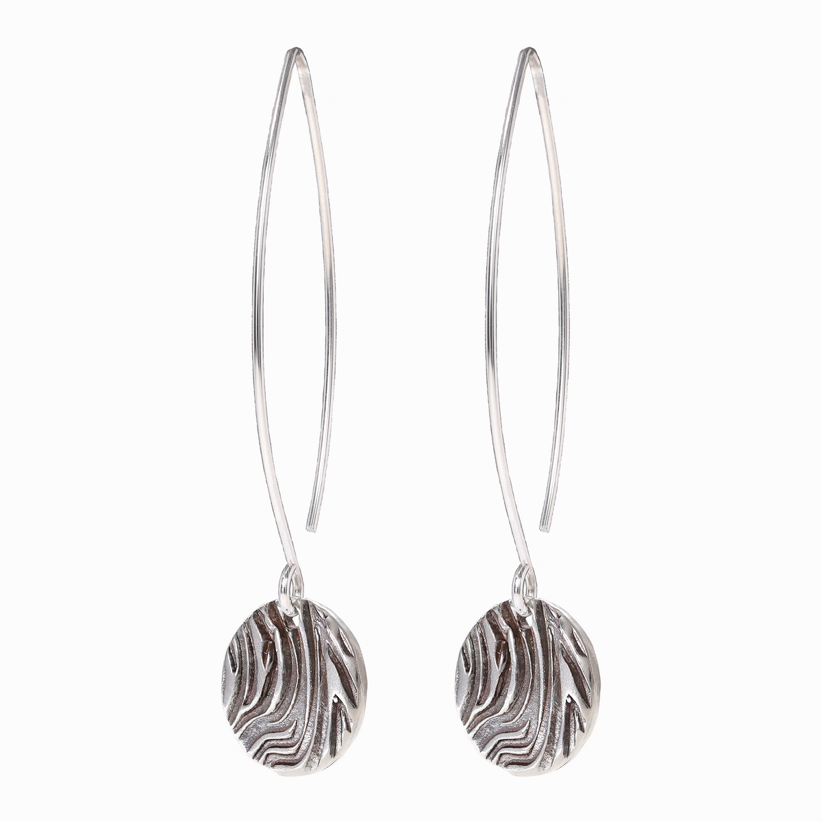 Wind Textured Small Sterling Silver Earrings on Long Ear Wires