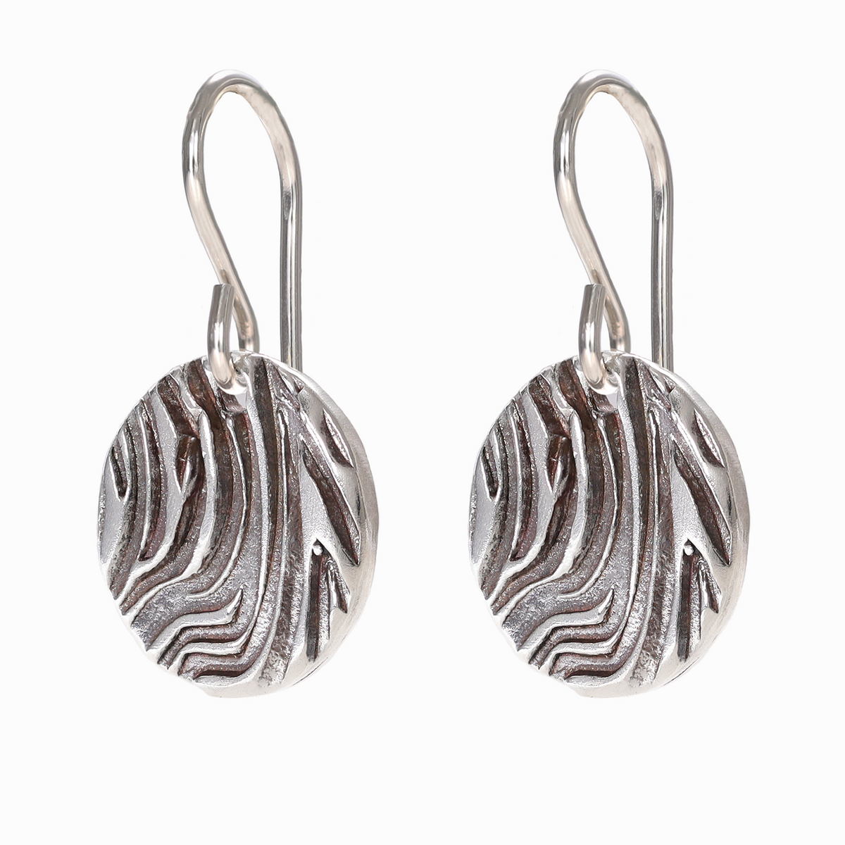 Wind Textured Small Sterling Silver Earrings on Short Ear Wires
