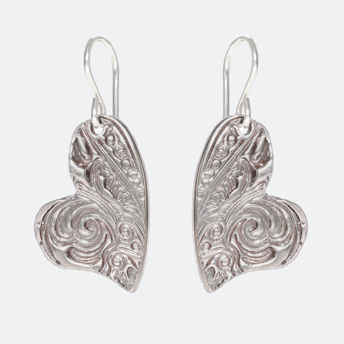 Heart Textured Large Sterling Silver Earrings on Short Ear Wires