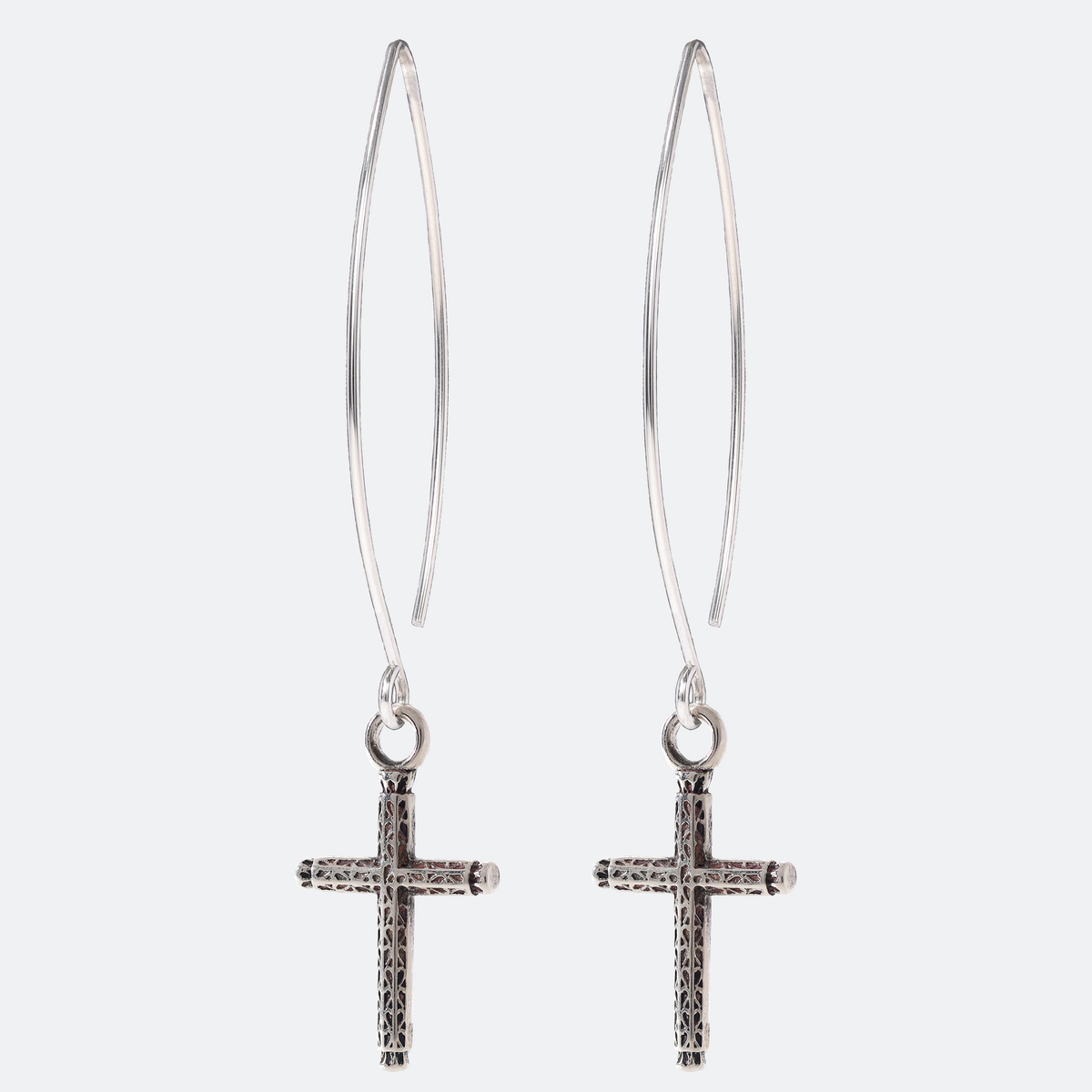 Small Sterling Silver Tlaquepaque Cross Tlaquepaque Cross Earrings on Long Ear Wires