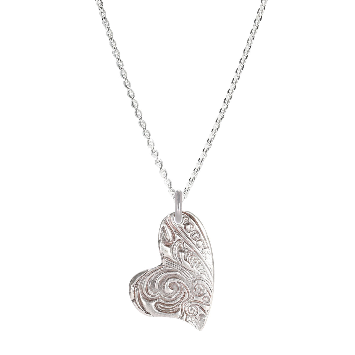 Heart Textured Large Sterling Silver Necklace on a Sterling Silver Cable Chain