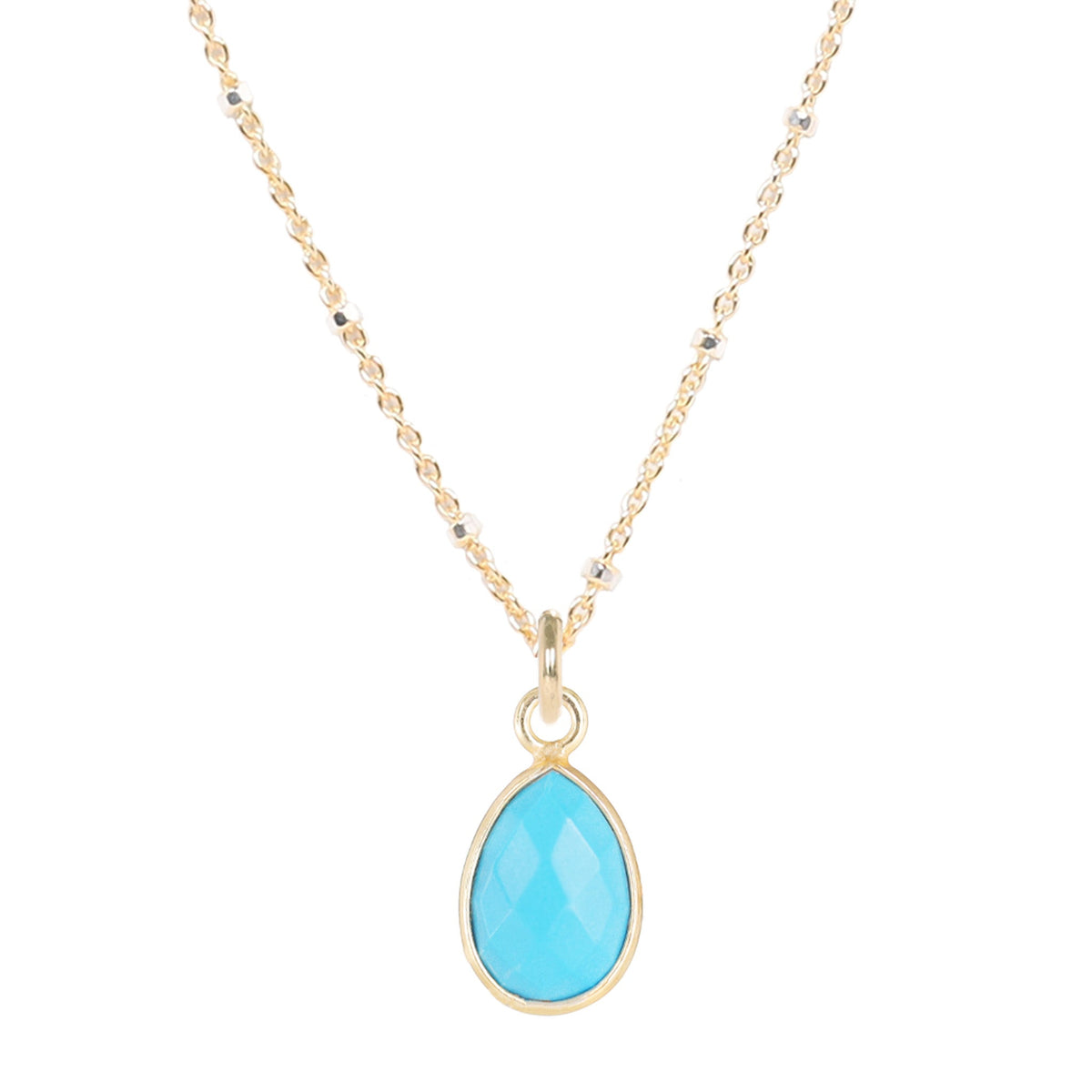 Gold Platted Sterling Silver Chain with Teardrop Turquoise in Gold Platted Sterling Silver Bezel