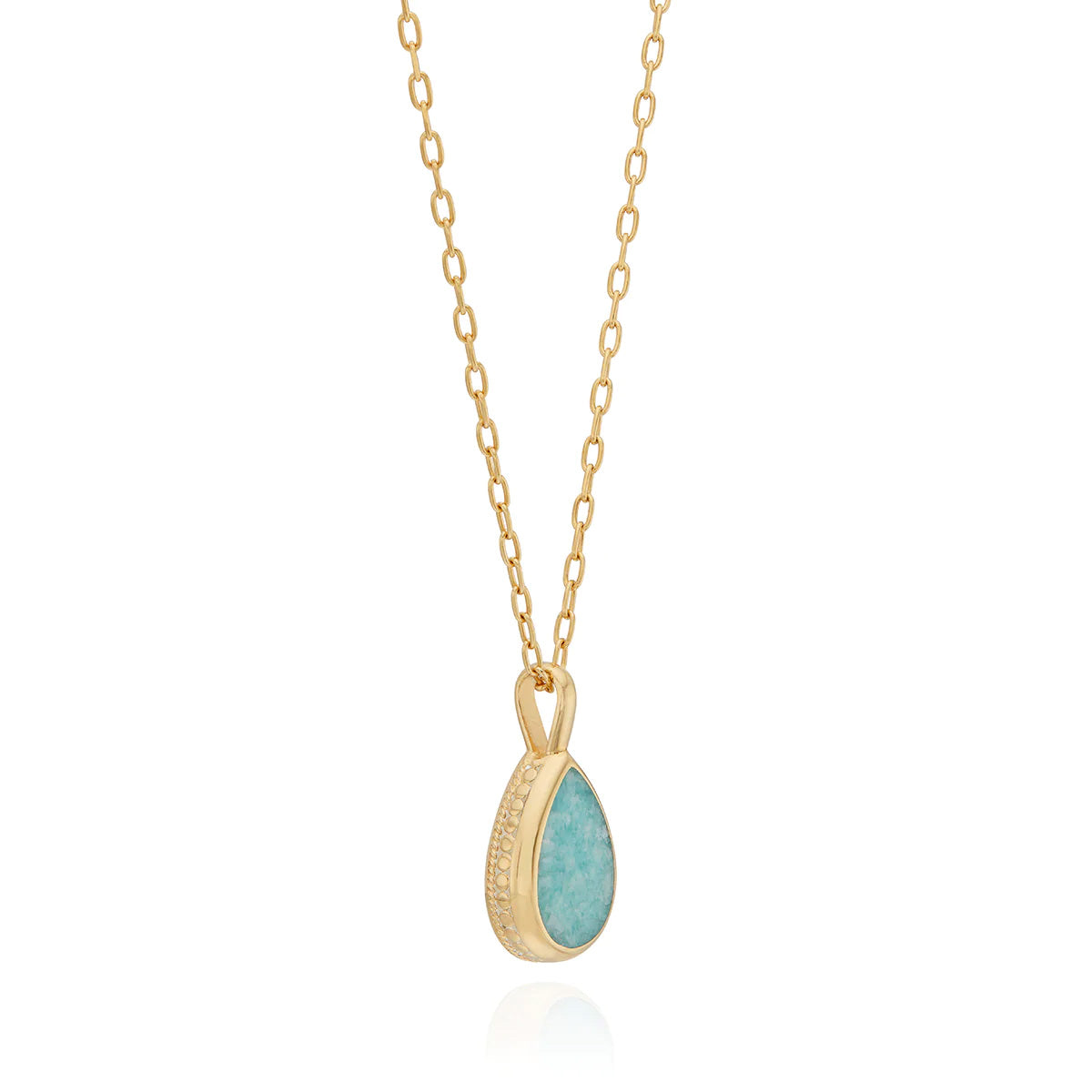 Medium Amazonite Drop Pendant Necklace - Gold
