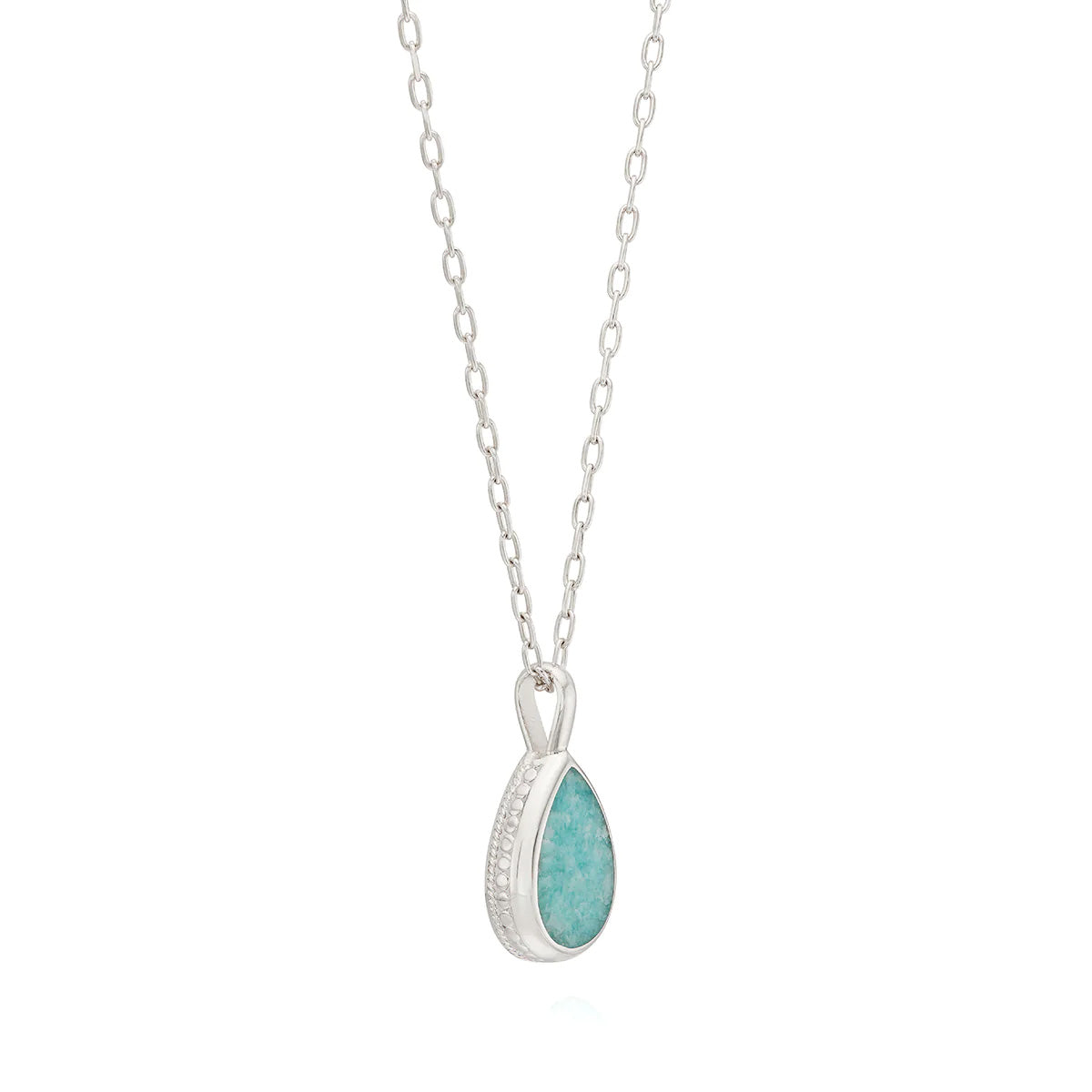 Medium Amazonite Drop Pendant Necklace - Silver