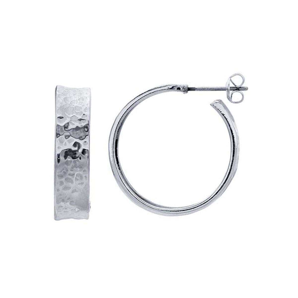 Sterling Silver 24mm Hammered Hoop Earrings