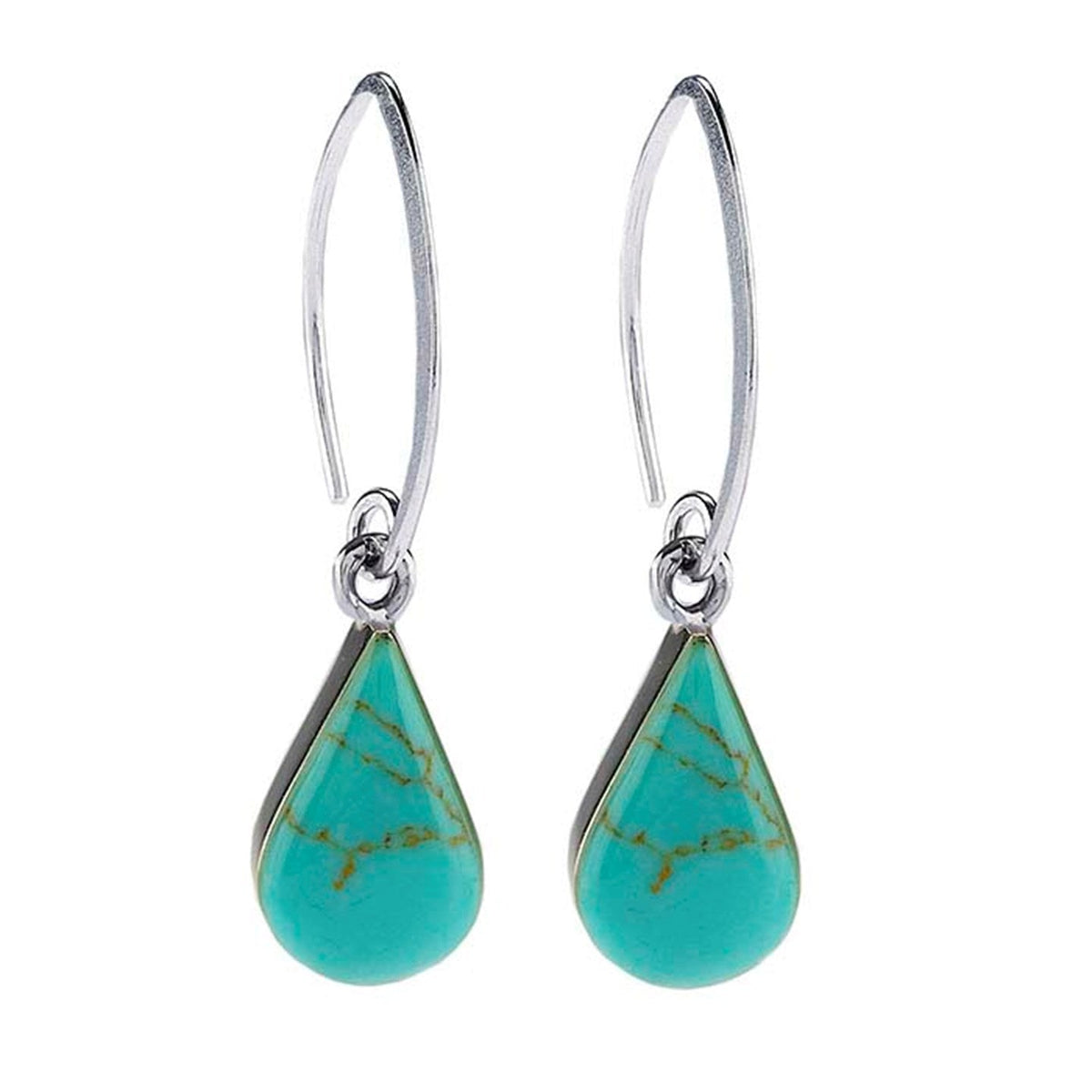 Sterling Silver 44mm Pear Shaped Turquoise-Set Earrings