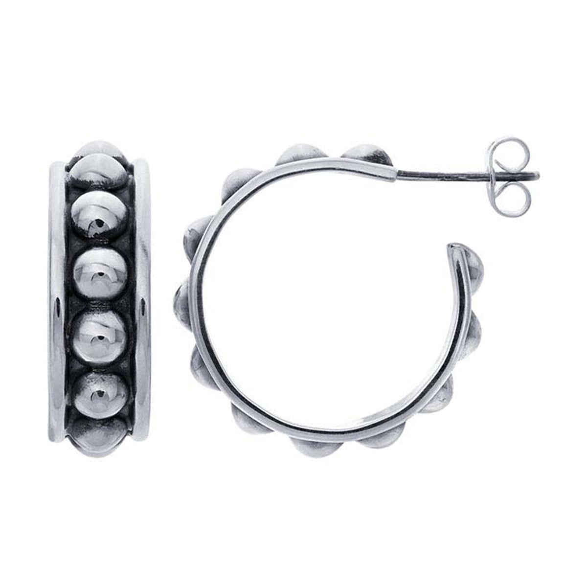 Sterling Silver Beaded 3/4 Hoop Earrings