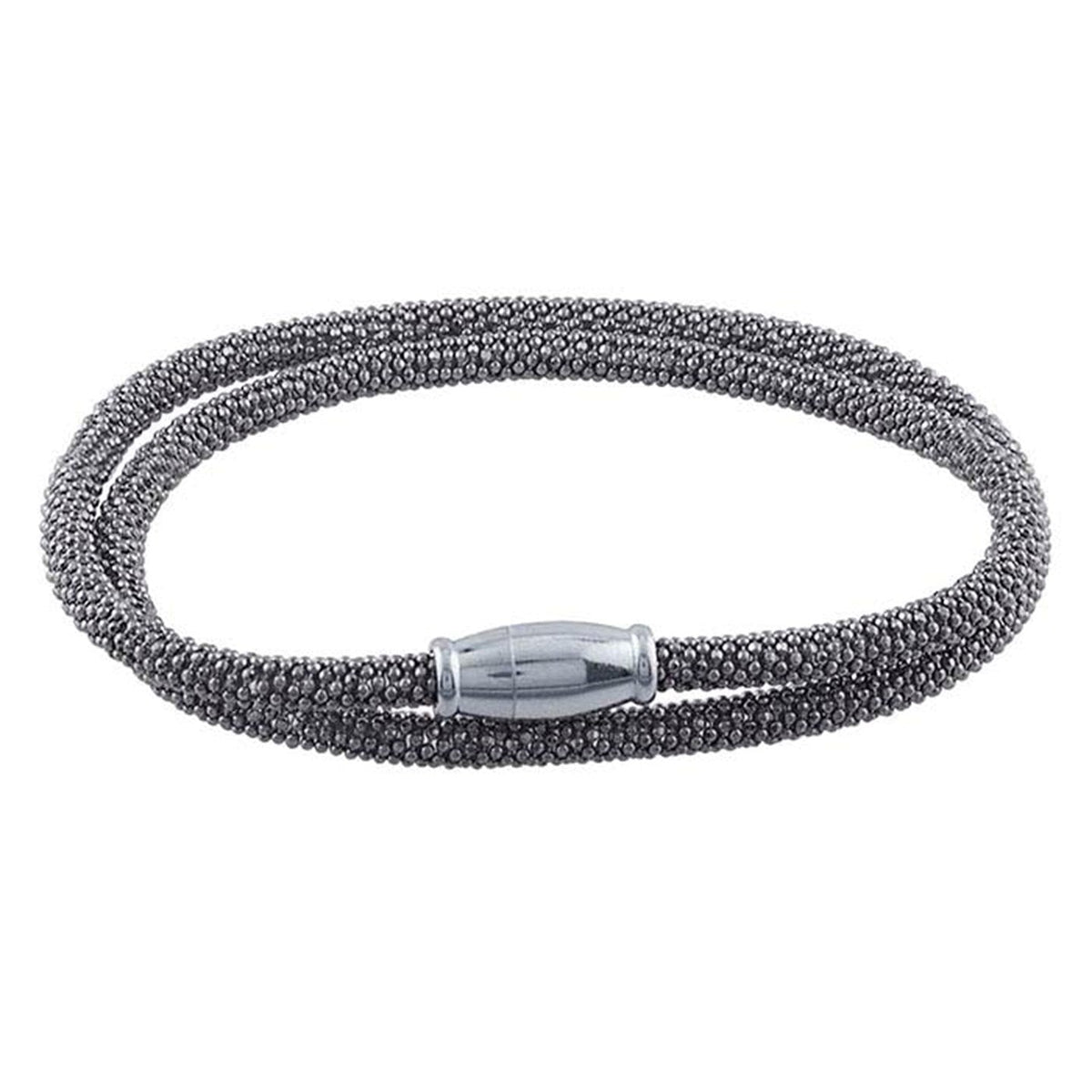 Sterling Silver Black Ruthenium-Plated Beaded Double-Wrap Bracelet 