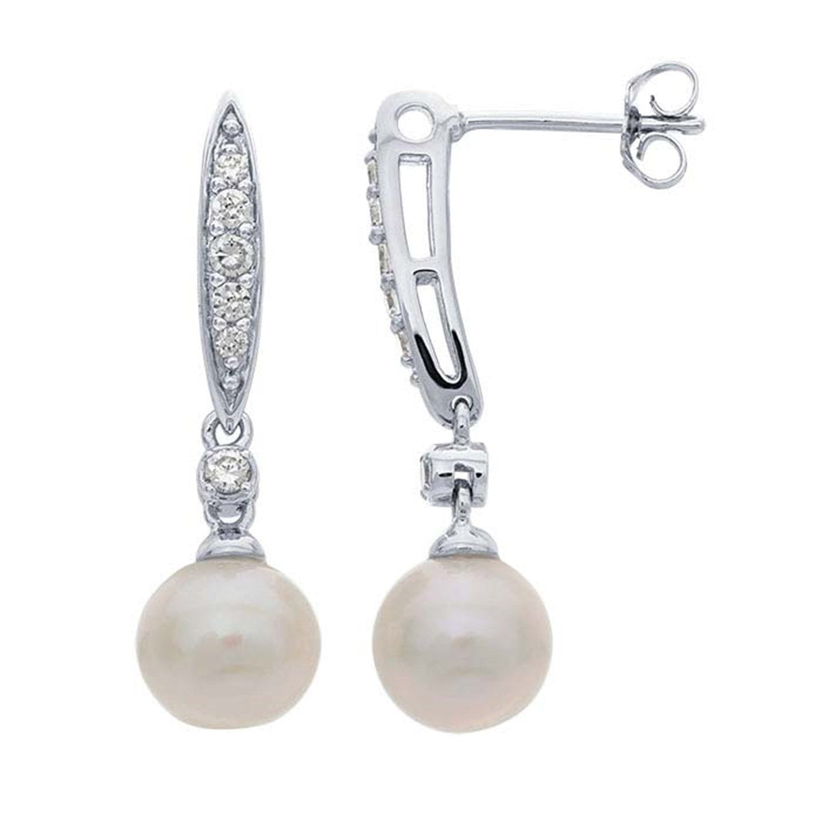 Sterling Silver CZ Post Earrings with Freshwater Pearl Drop
