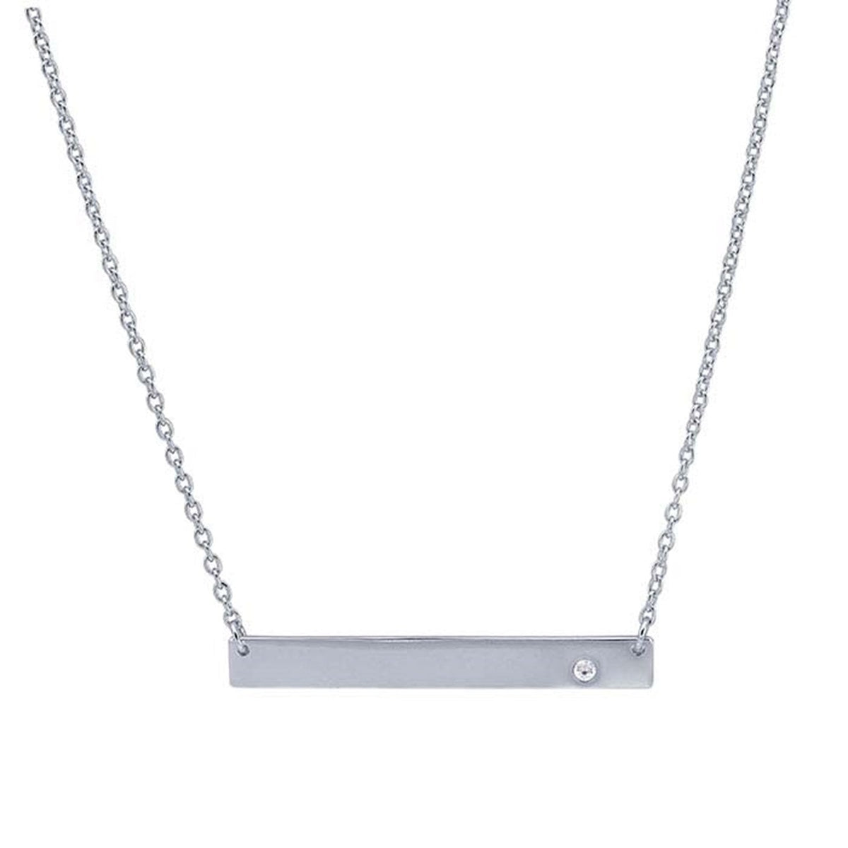 Sterling Silver CZ Set Rectangle Bar Festoon Necklace