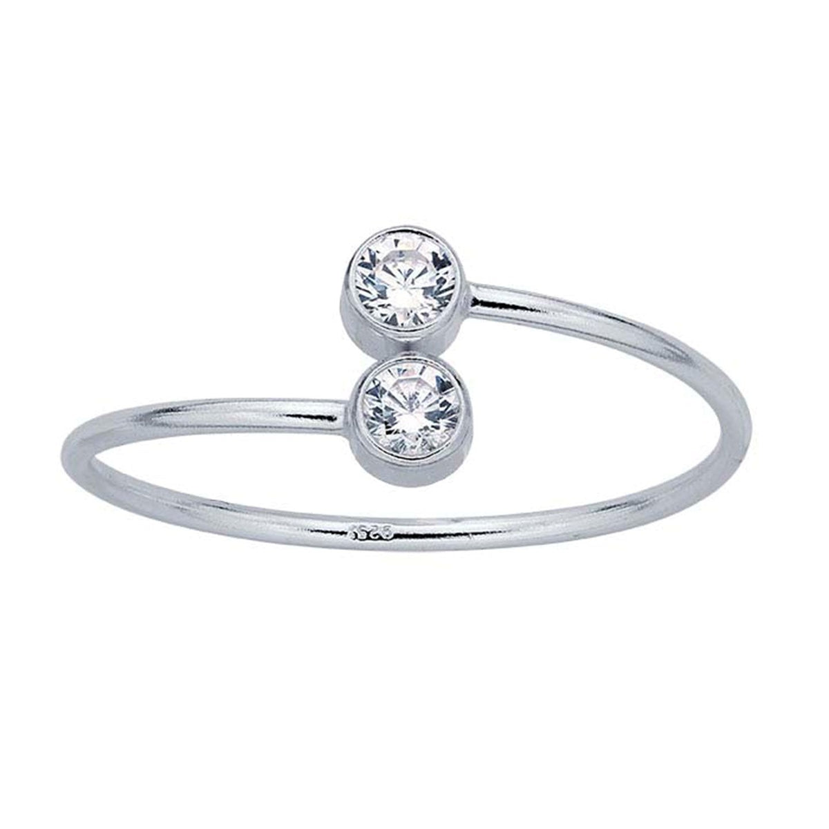 Sterling Silver CZ-Set Bypass Ring, Adjustable