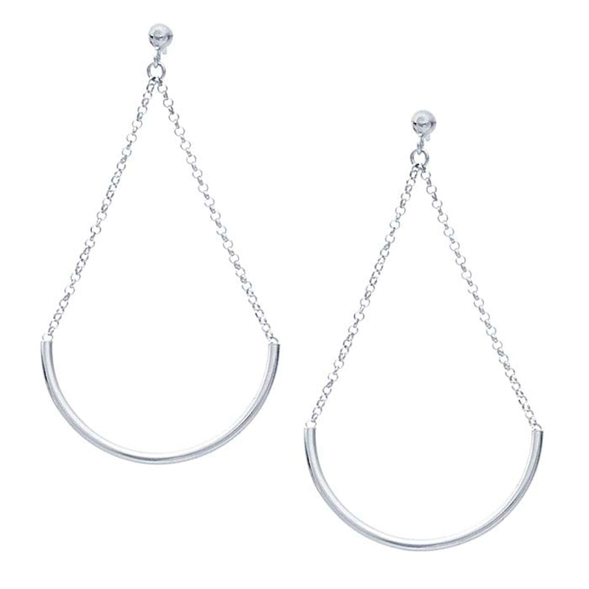Sterling Silver Rhodium-Plated Curved Tube Dangle Earrings