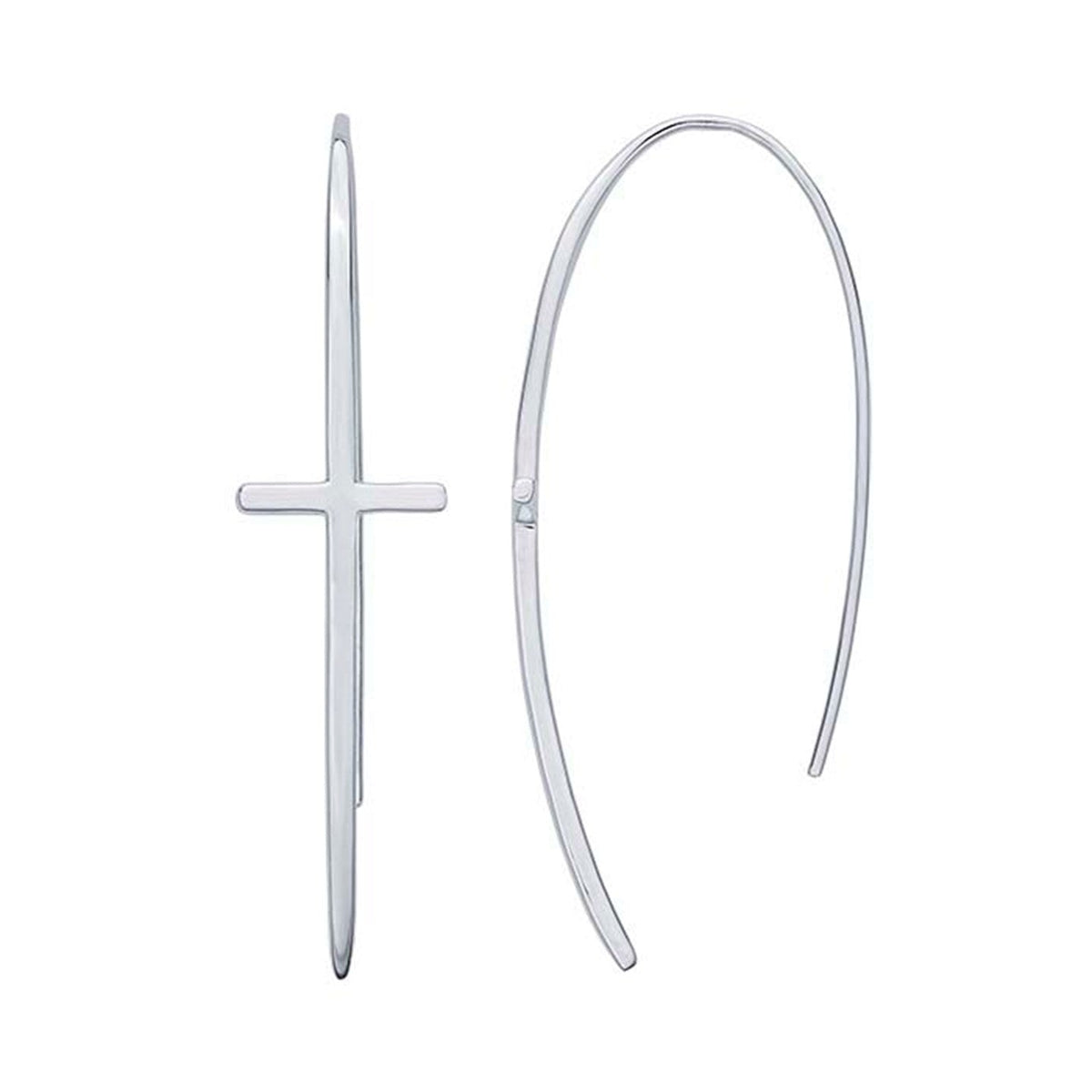 Sterling Silver Curving Cross Ear Wire Earrings