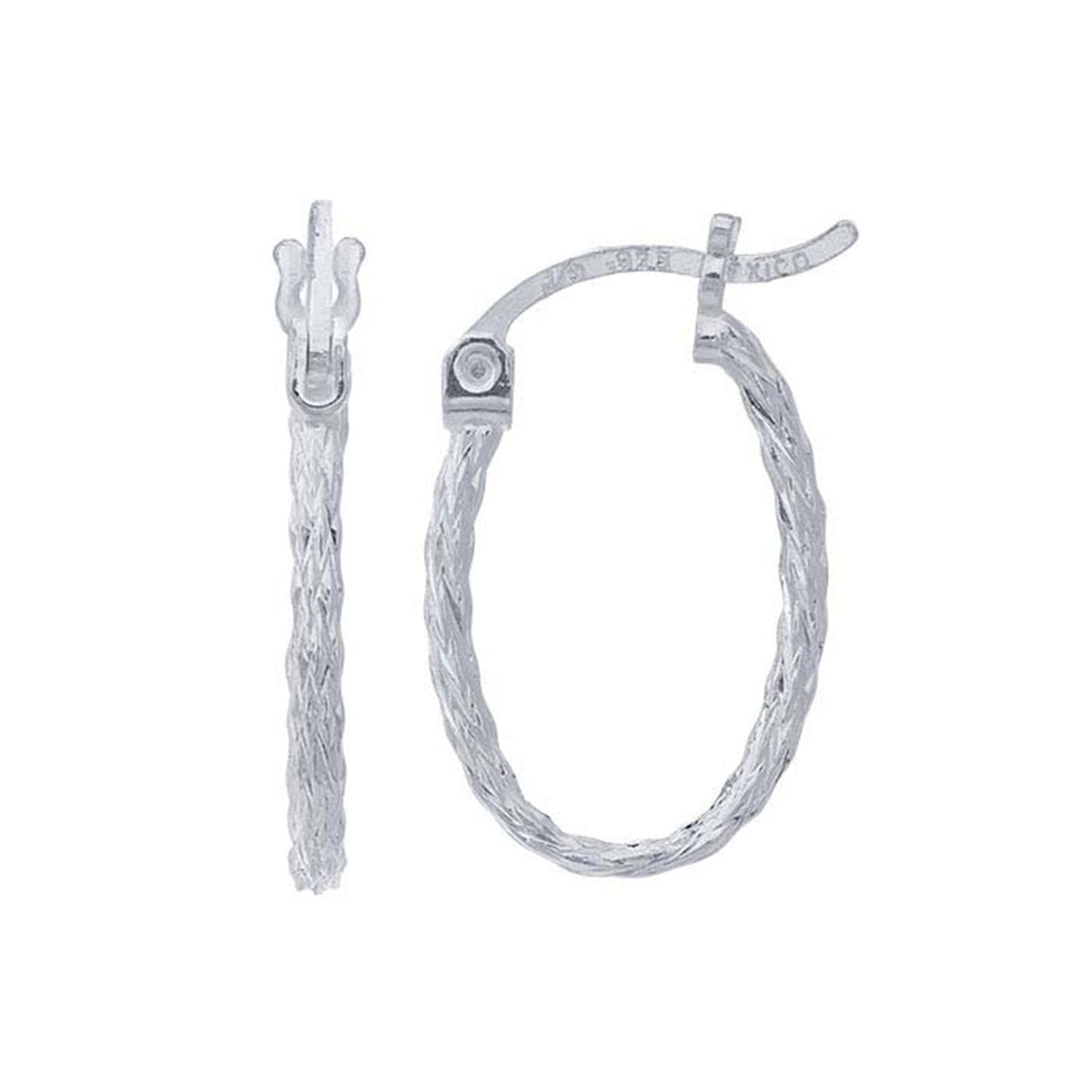 Sterling Silver Diamond-Cut Oval 1.5mm Tubing Hoop Earrings