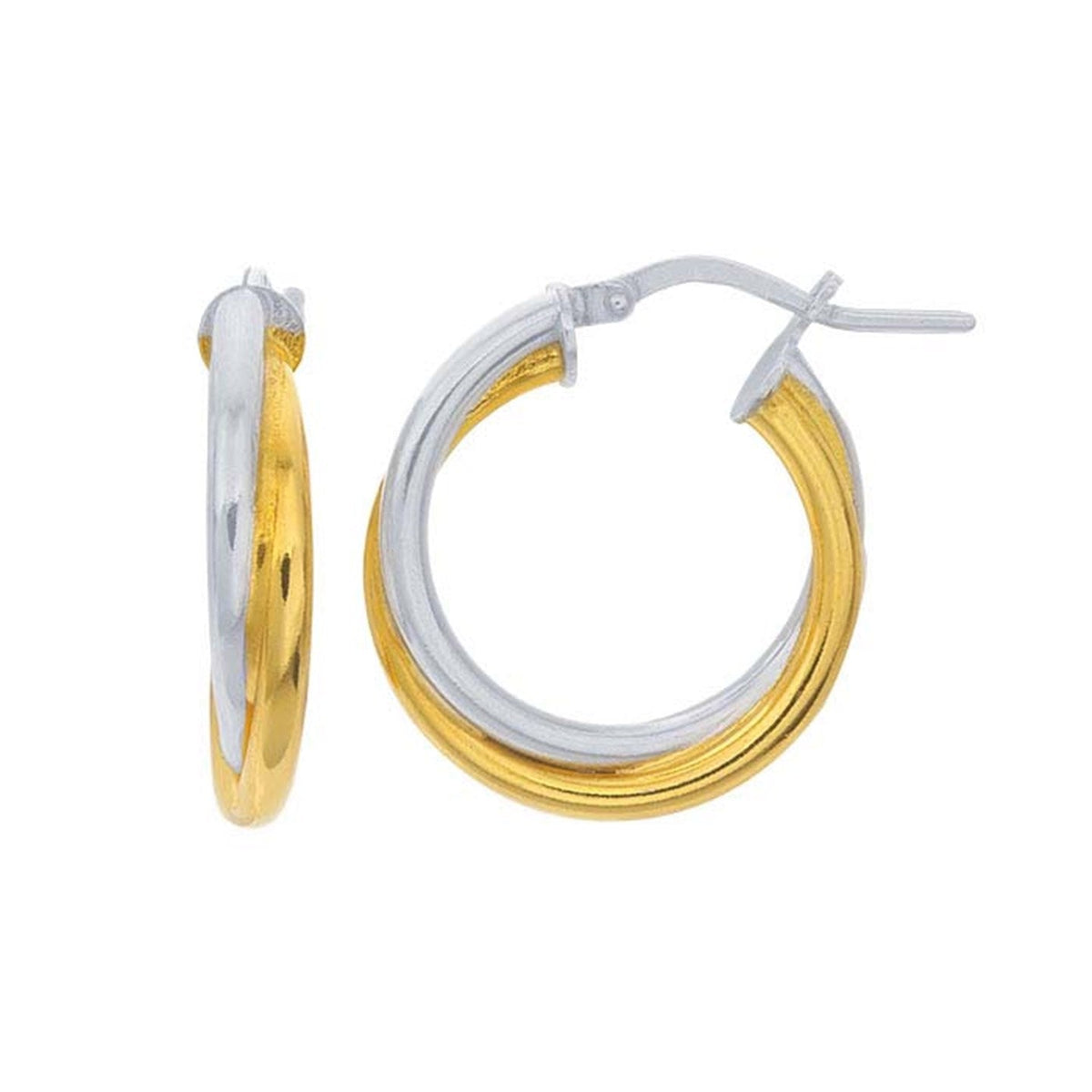 Sterling Silver Double Hoop Earrings with Gold-Plating