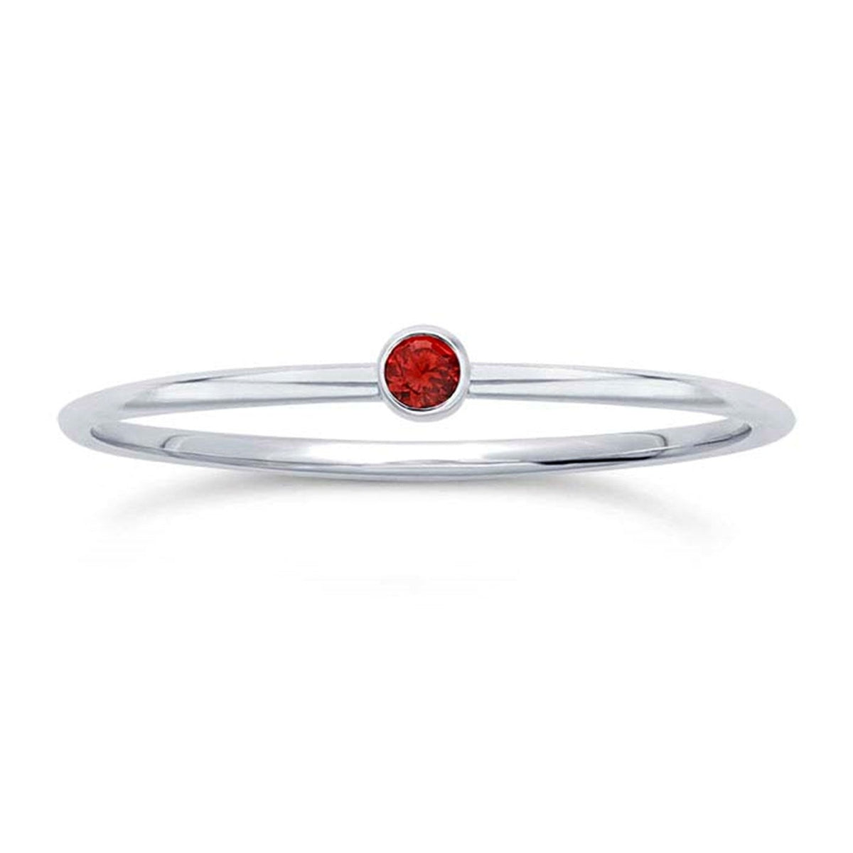 Sterling Silver Stackable Ring with Dark Red CZ