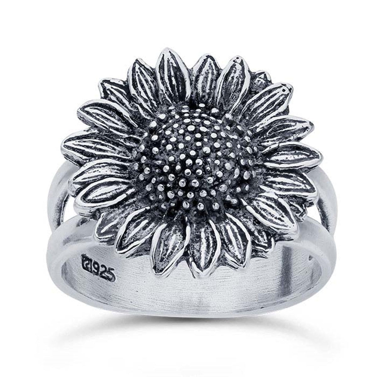Sterling Silver Split-Shank Oxidized Sunflower Ring