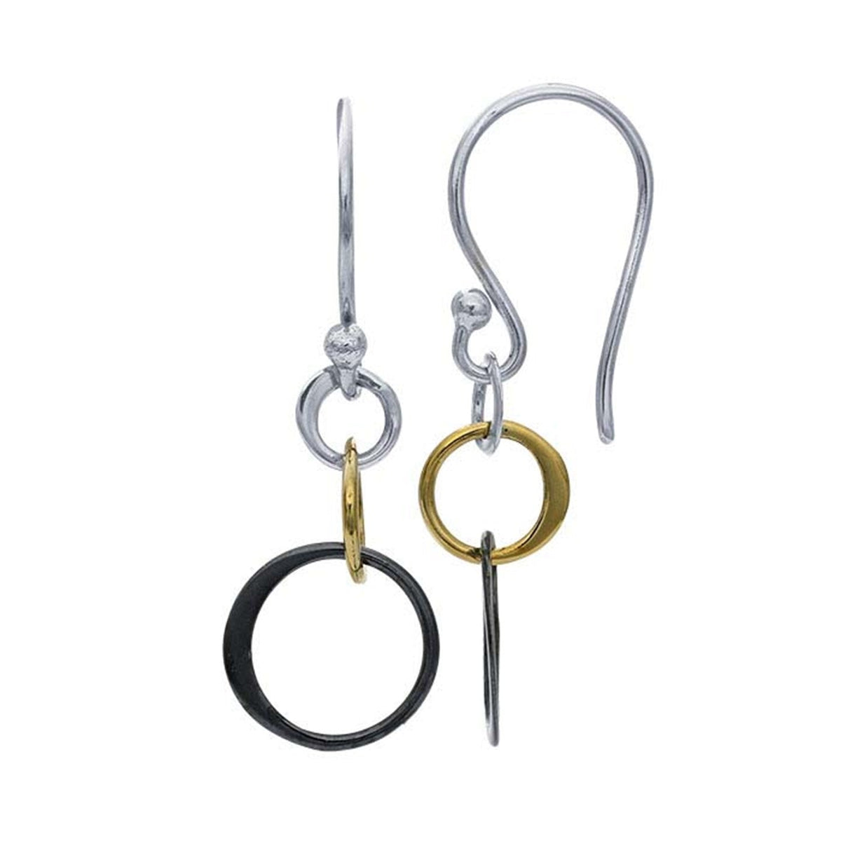 Sterling Silver Tri-Color Flattened Graduating Triple-Link Circle Earrings