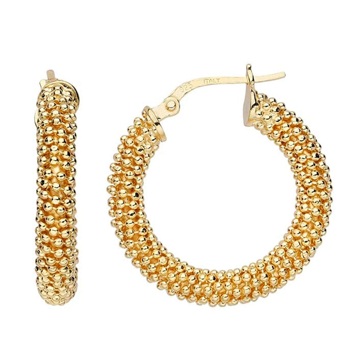 Sterling Silver Yellow Gold-Plated Beaded Hoop Earrings